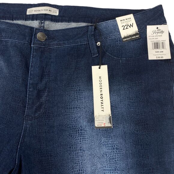 Royalty Skinny Jeans Women's Size 22W Dark Blue Leopard Print Cotton Mid Rise - Picture 8 of 14